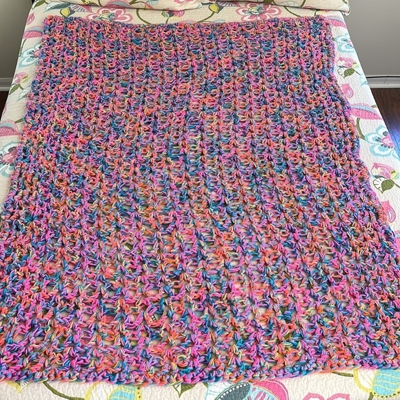 Colorful Open Stitch Crocheted Throw Blanket‎ - Picture 3 of 7